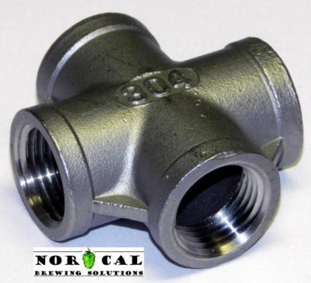 Fitting - Cross - 1/2 NPT Female - Stainless Steel